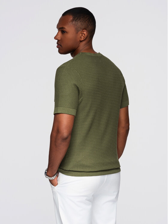 Ombre Ombre T-Shirt OM-TSCT-0303 Zielony Slim Fit