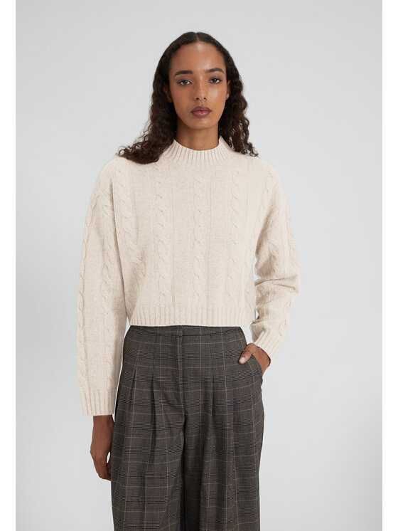 Style Republic Style Republic Sweter Kaszmirowo-wełniana mieszanka z półgolfem Kremowy Oversize