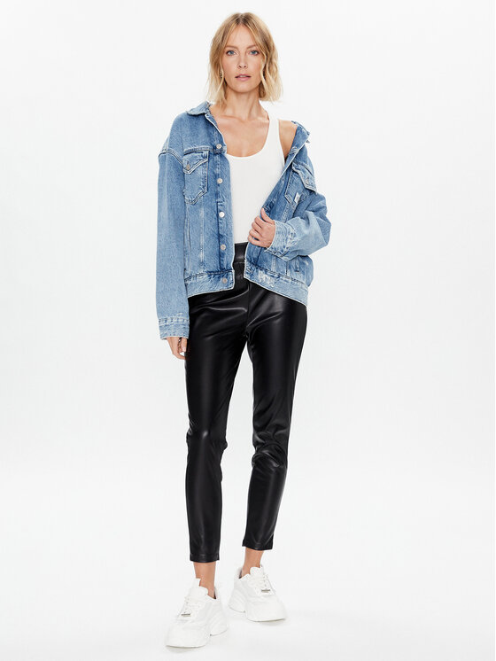 DKNY DKNY Hlače iz umetnega usnja P2HKTO61 Črna Slim Fit