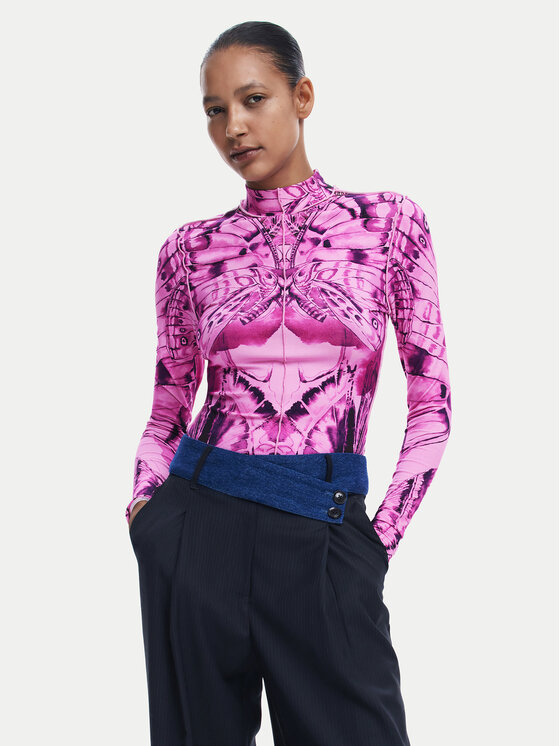 Desigual Desigual Μπλουζάκι Bfly 24WWTK97 Ροζ Slim Fit