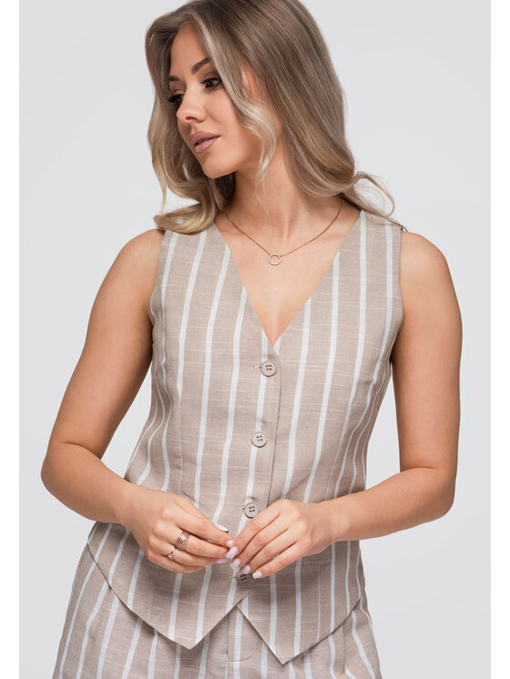 Ombre Ombre Kamizelka OW-VE-E0008 Beżowy Slim Fit