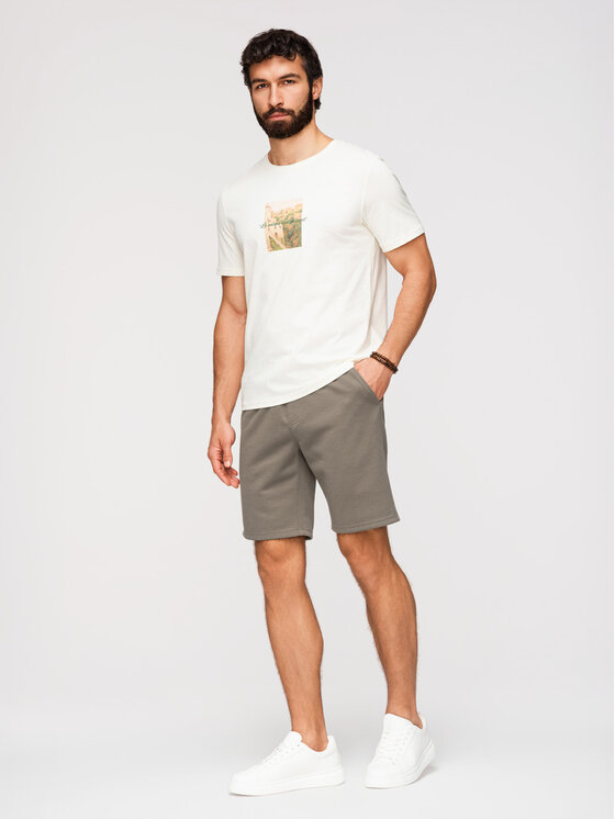 Ombre Ombre Szorty materiałowe OM-SRSK-0124 Khaki Regular Fit