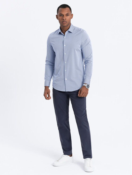 Ombre Ombre Kalhoty z materiálu OM-PACP-0151 Tmavomodrá Fitting Fit