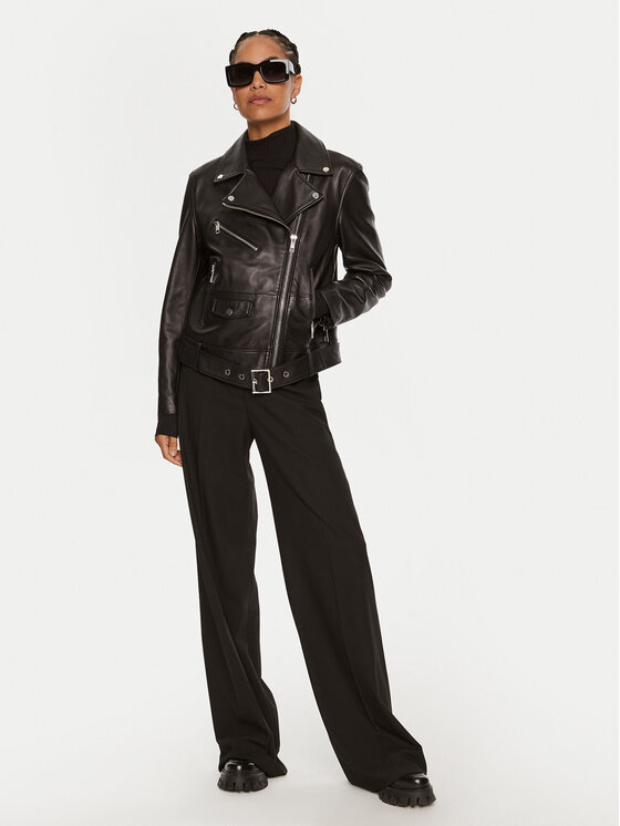 BOSS Boss Bőrkabát Safiyana 50518257 Fekete Oversize