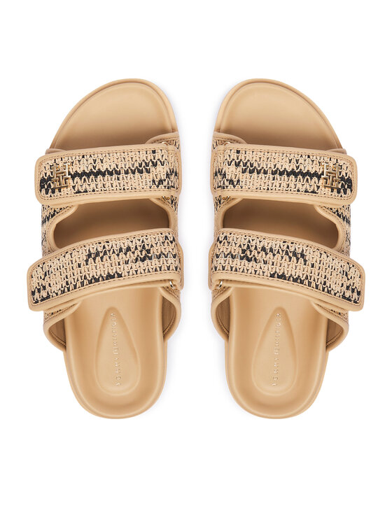 Tommy Hilfiger Tommy Hilfiger Pantoletten Double Strap Raffia FW0FW09122 Beige