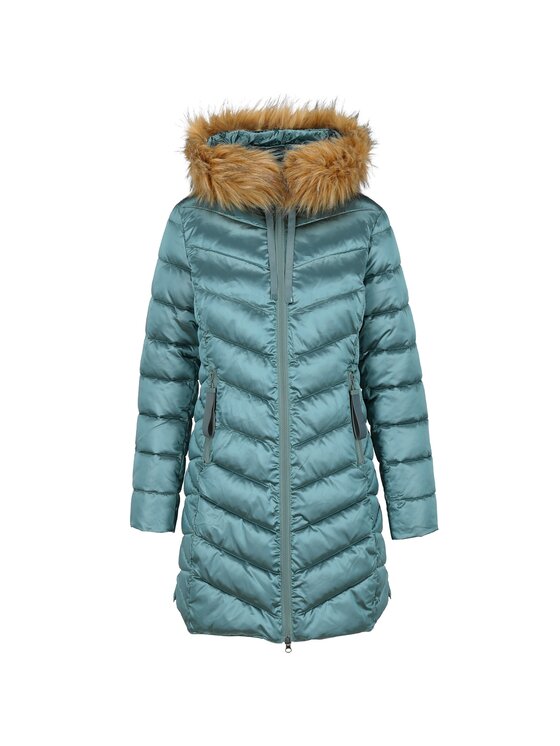 Perso Perso Kurtka zimowa casual ze sztucznym futerkiem Zielony Slim Fit