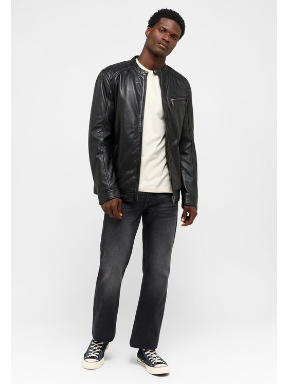Mustang Mustang Kurtka skórzana BIKER JACKET Czarny Regular Fit