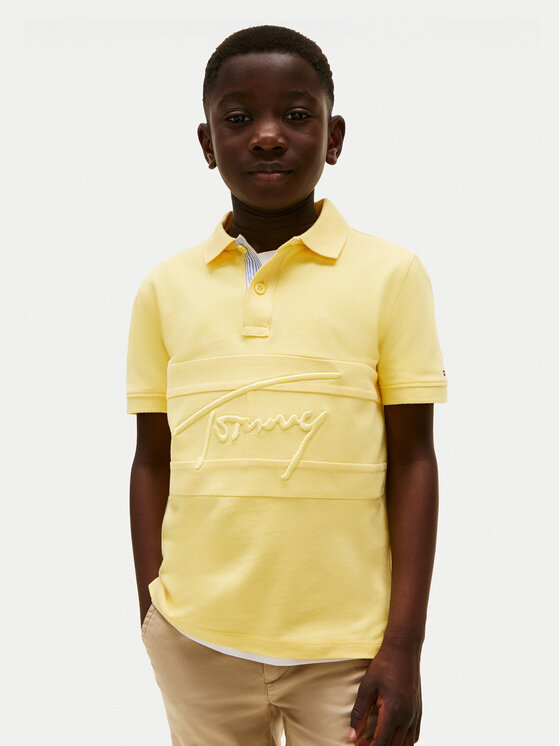 Chłopięce Polo Tommy Hilfiger, Rozmiar 12Y, Żółte, Flag KB0KB09714