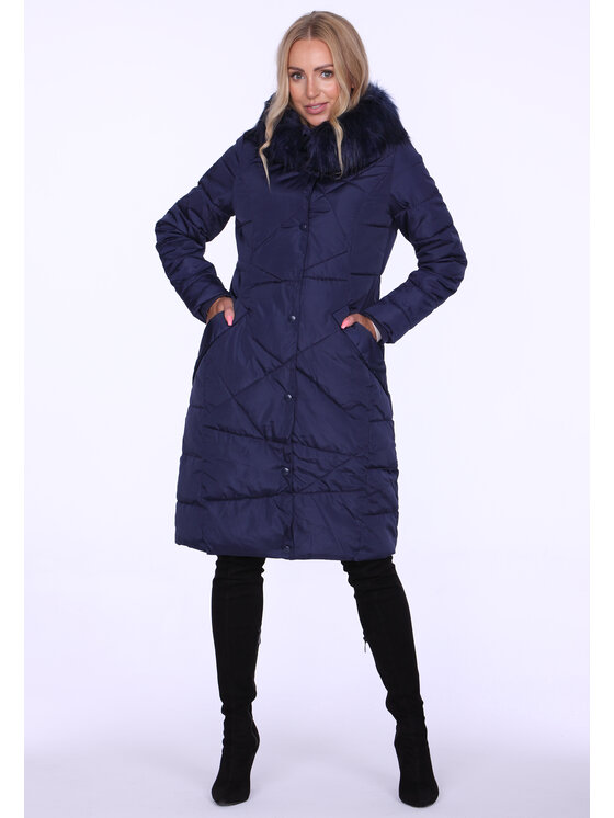 Perso Perso Zimní kabát z oryginalnym pikowaniem Tmavomodrá Slim Fit