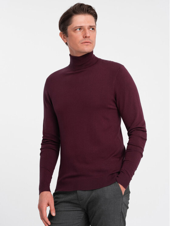 Ombre Ombre Sweter OM-SWTN-0101 Bordowy Regular Fit