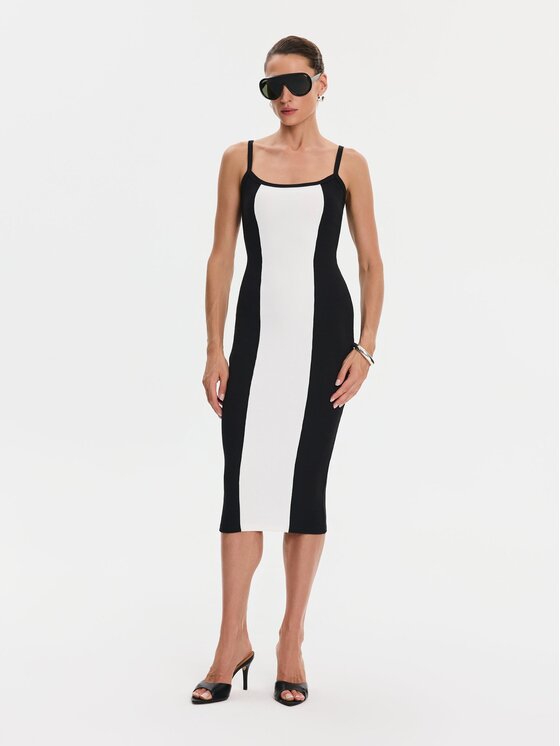 Nudyess Nudyess Sukienka codzienna Alex z prążka Czarny Slim Fit