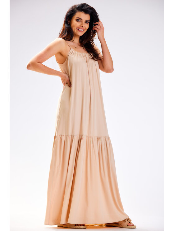 Awama Awama Sukienka letnia A582 Beżowy Basic Fit