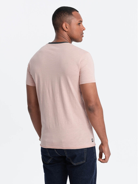 Ombre Ombre T-Shirt OM-TSCT-22SS-004 Růžová Regular Fit