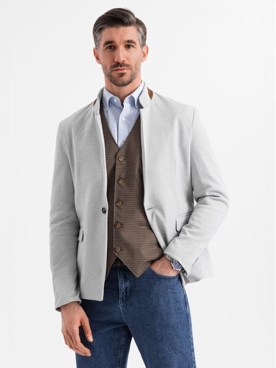 Ombre Ombre Marynarka OM-BLZB-0131 Szary Regular Fit