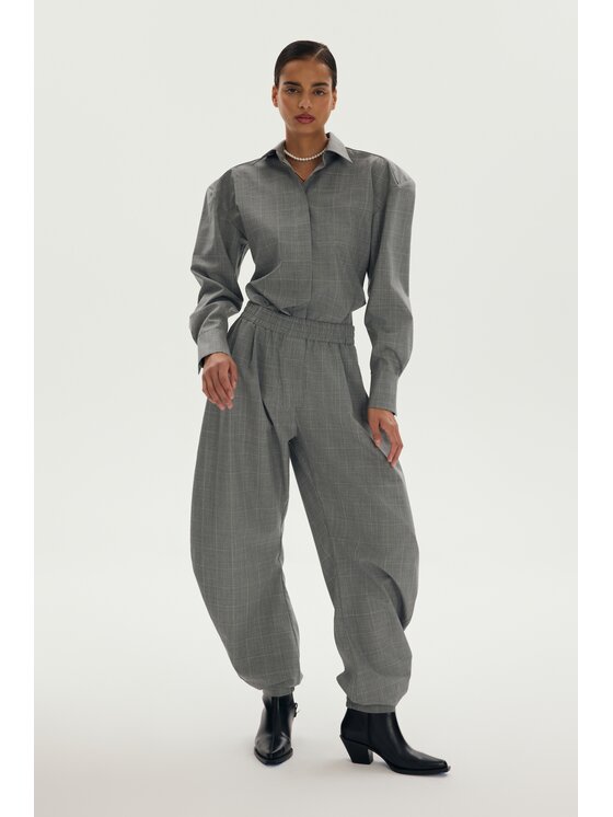 Spodnie materiałowe, rozmiar XS, Szare, OTRANTO WOOL TROUSERS PLAID