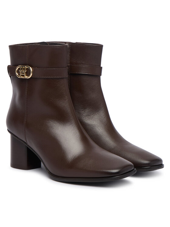 Tommy Hilfiger Tommy Hilfiger Боти Th Strap Leather Block Heel Boot FW0FW09488 Кафяв