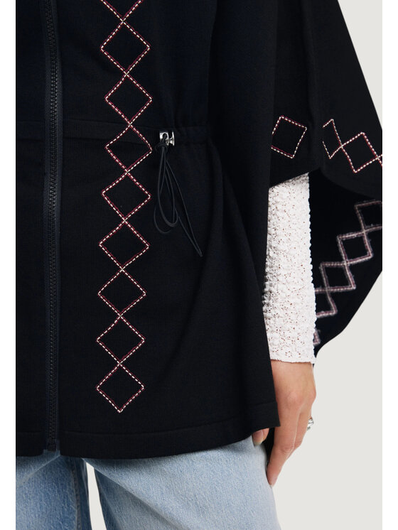Desigual Desigual Κάπα PONCHO_EMBROIDERY ALDAMA Μαύρο Casual Fit