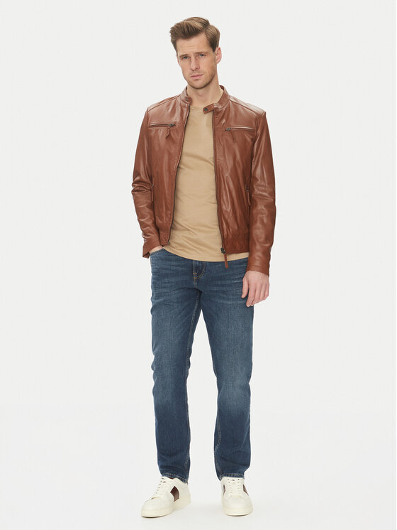 Serge Pariente Serge Pariente Lederjacke Tonic Braun Slim Fit
