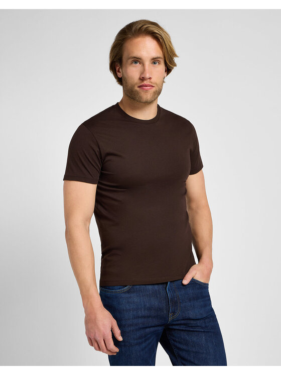 Lee Lee T-Shirt TWIN PACK CREW Brązowy Regular Fit