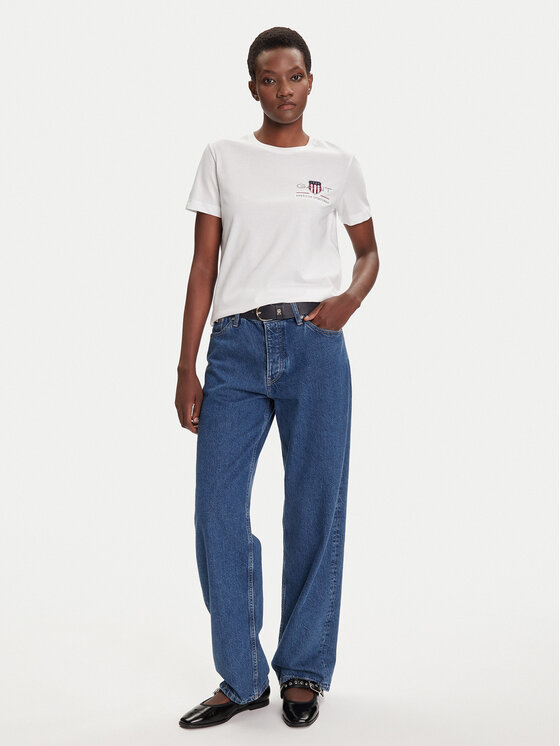 Gant Gant T-Shirt Bisiklet Yaka 4200277 Biały Regular Fit