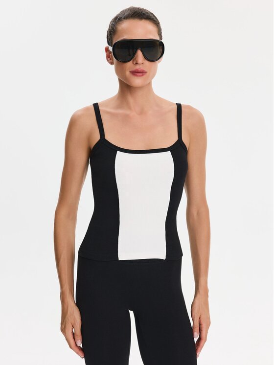 Nudyess Nudyess Top Alex z prążka Czarny Slim Fit