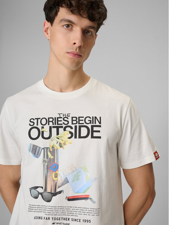 4F 4F T-Shirt NATURE’S TRAIL Biały Regular Fit