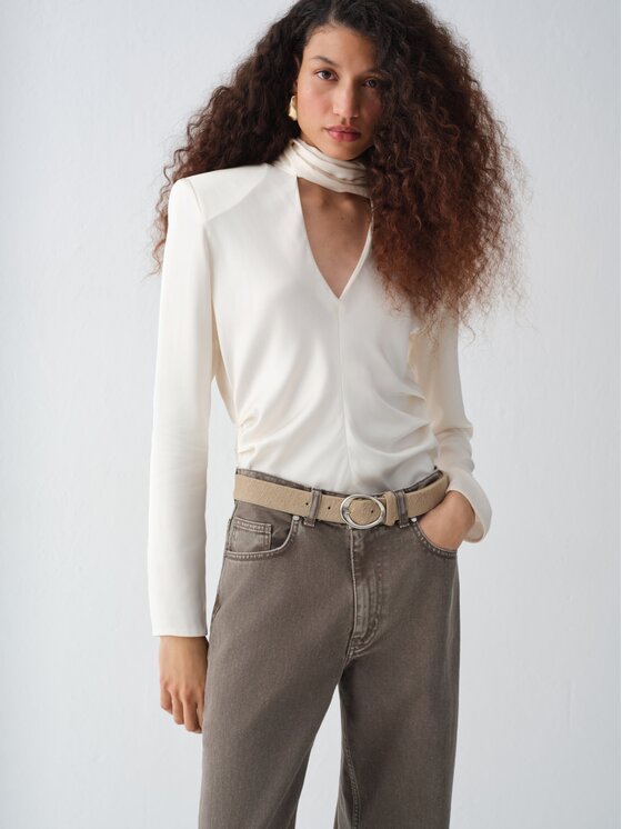 La Mania La Mania Bluzka ELUNE Kremowy Basic Fit