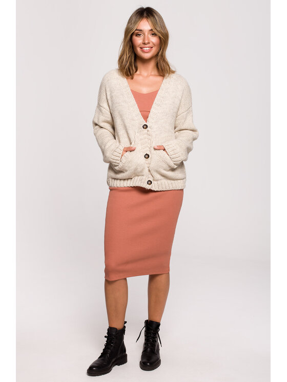 BeWear BeWear Sweter BK074 Beżowy Comfortable Fit
