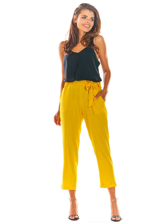 Awama Awama Spodnie damskie A303 Żółty Basic Fit