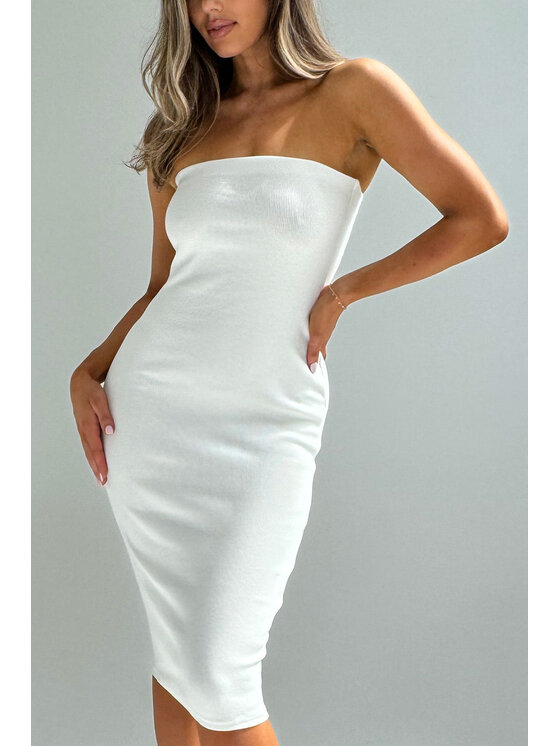 Nudyess Nudyess Sukienka dzianinowa Melrose Mimi z prążka Écru Fitted Fit