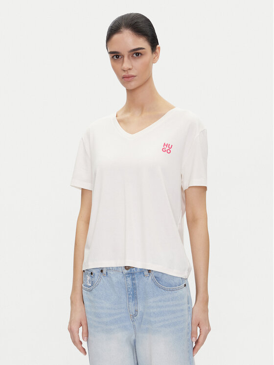 HUGO T-shirt Nika_T-Shirt 50540046 Écru Regular Fit, taglia : M