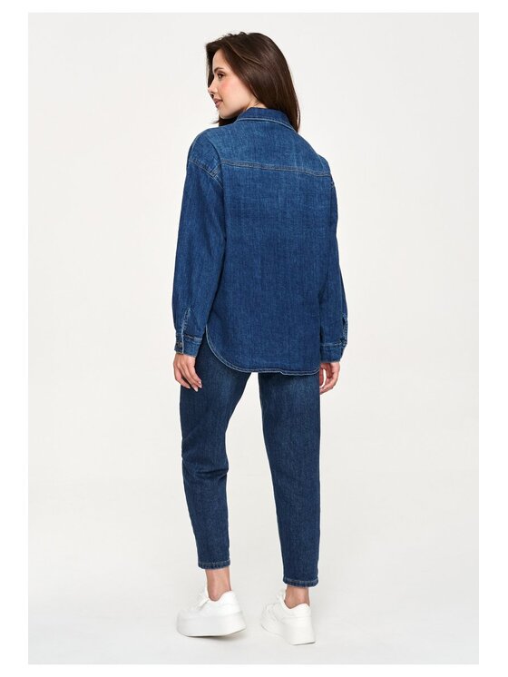 Makadamia Makadamia Koszula jeansowa C71 Granatowy Baggy Fit