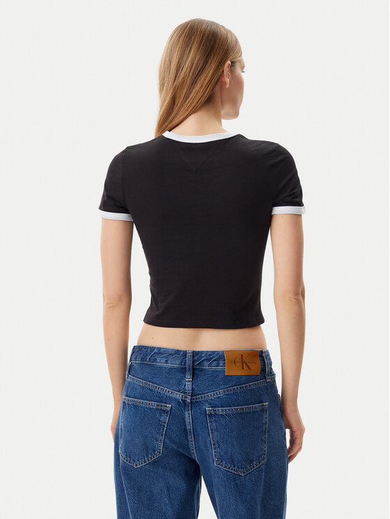 Tommy Jeans Tommy Jeans Marškinėliai Script Ringer DW0DW20631 Juoda Slim Fit