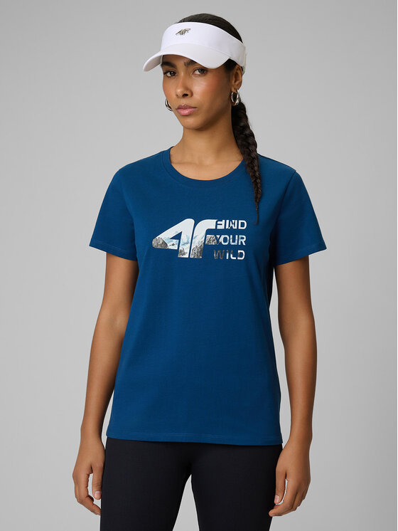 4F 4F T-Shirt TREKKING Turkusowy Regular Fit