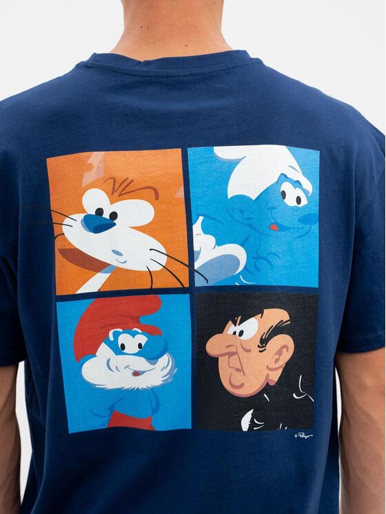 Smerfy Smerfy T-Shirt Koszulka Z Krótkim Rękawem Oversize Męska Granatowa Smerfy Quarter S Niebieski Oversize
