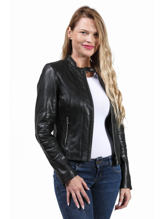 David Ryan David Ryan Kurtka skórzana AMELIA Czarny Regular Fit