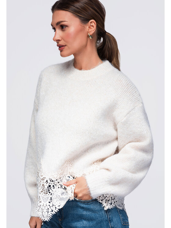 Ombre Ombre Sweter OW-SW-E0006 Beżowy Relaxed Fit