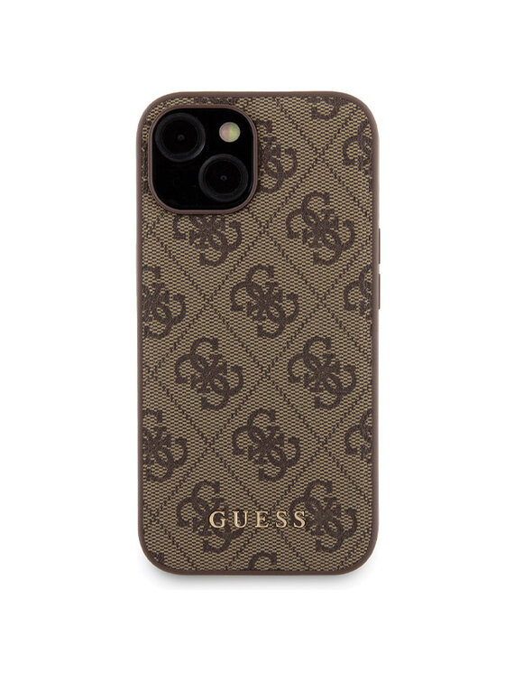 Guess Guess Zestaw prezentowy etui do iPhone 15 + powerbank 4G Metal Logo Brązowy