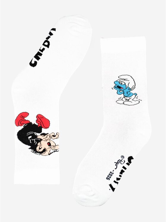 Skarpety Wysokie Męskie Smerfy, Białe, Długie Skarpetki Białe Smerfy Gargamel Hunt uni