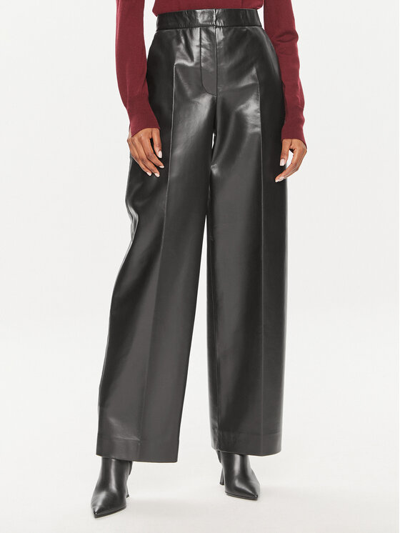 Calvin Klein Kožené nohavice K20K207083 Čierna Straight Leg