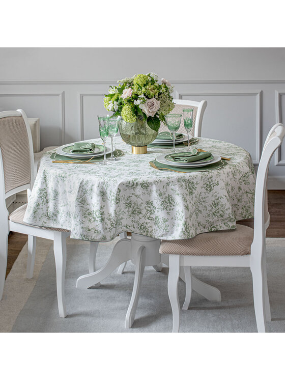Roseberry Home Roseberry Home Obrus Toile de Jouy Green okrągły Zielony