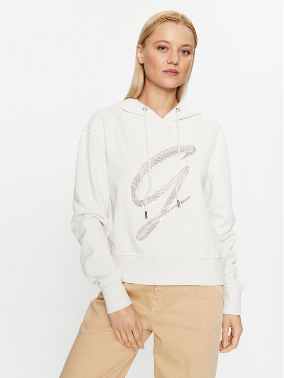 Guess Mikina W3BQ10 KBKM0 Écru Regular Fit