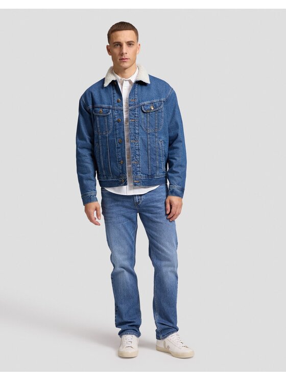 Lee Lee Kurtka jeansowa SHERPA JACKET Niebieski Regular Fit