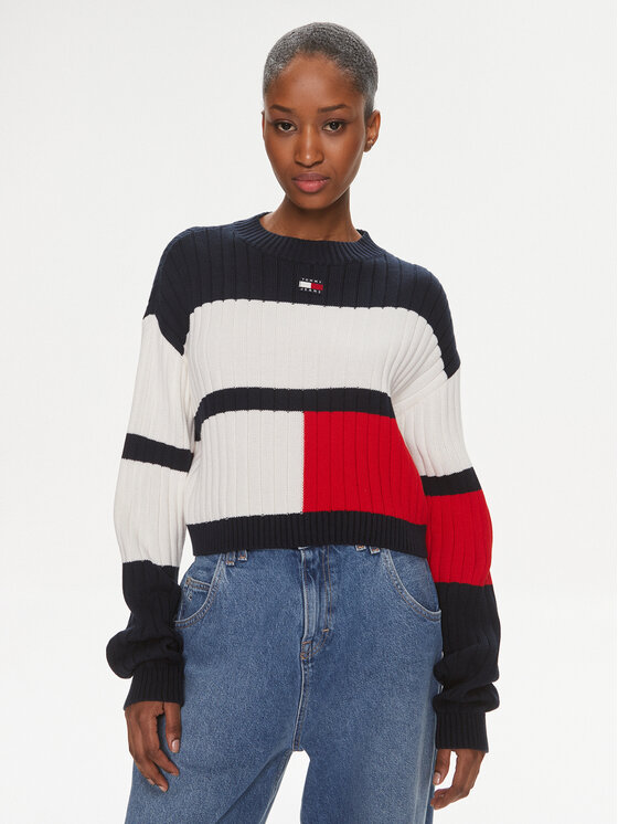 Tommy Jeans Pulover Colorblock Badge DW0DW18117 Colorat Regular Fit