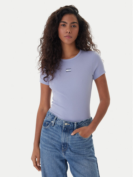 Tommy Jeans Tricou Badge DW0DW17881 Albastru Slim Fit