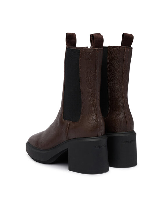 Calvin Klein Calvin Klein Botki Block Heel Chelsea Boot Lth HW0HW03694 Brązowy ciemny