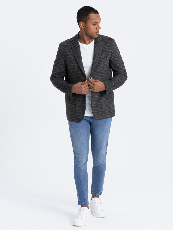 Ombre Ombre Marynarka OM-BLZB-0117 Szary Classic Fit