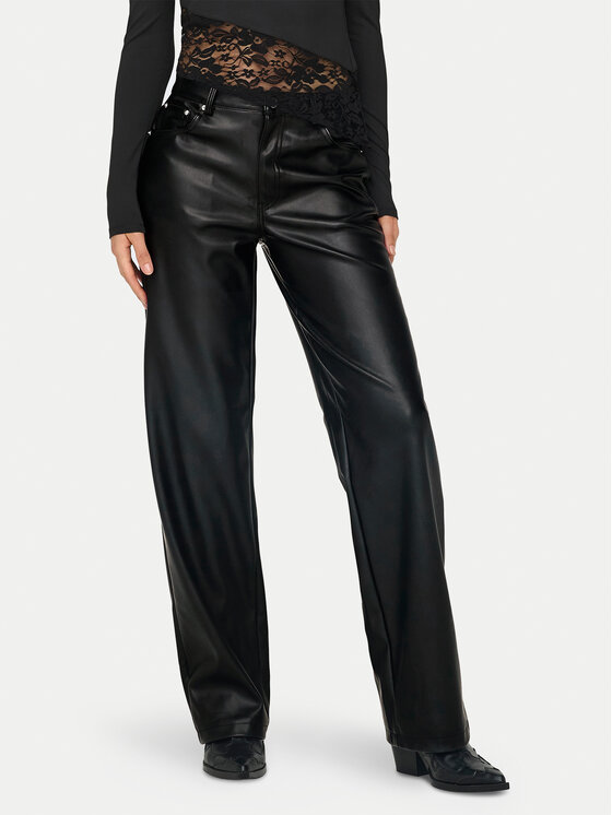 ONLY Nohavice z imitácie kože Kiri 15324777 Čierna Straight Fit