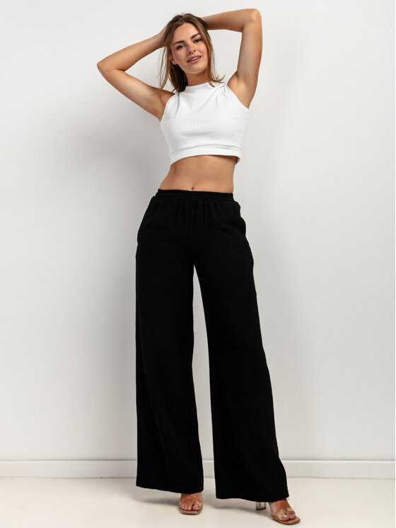 Tessita Tessita Spodnie materiałowe T428/5/XL Czarny Wide Leg
