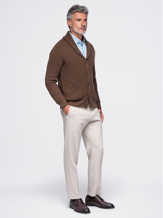Ombre Ombre Kardigan OM-SWCD-0200 Tmavě hnědá Regular Fit
